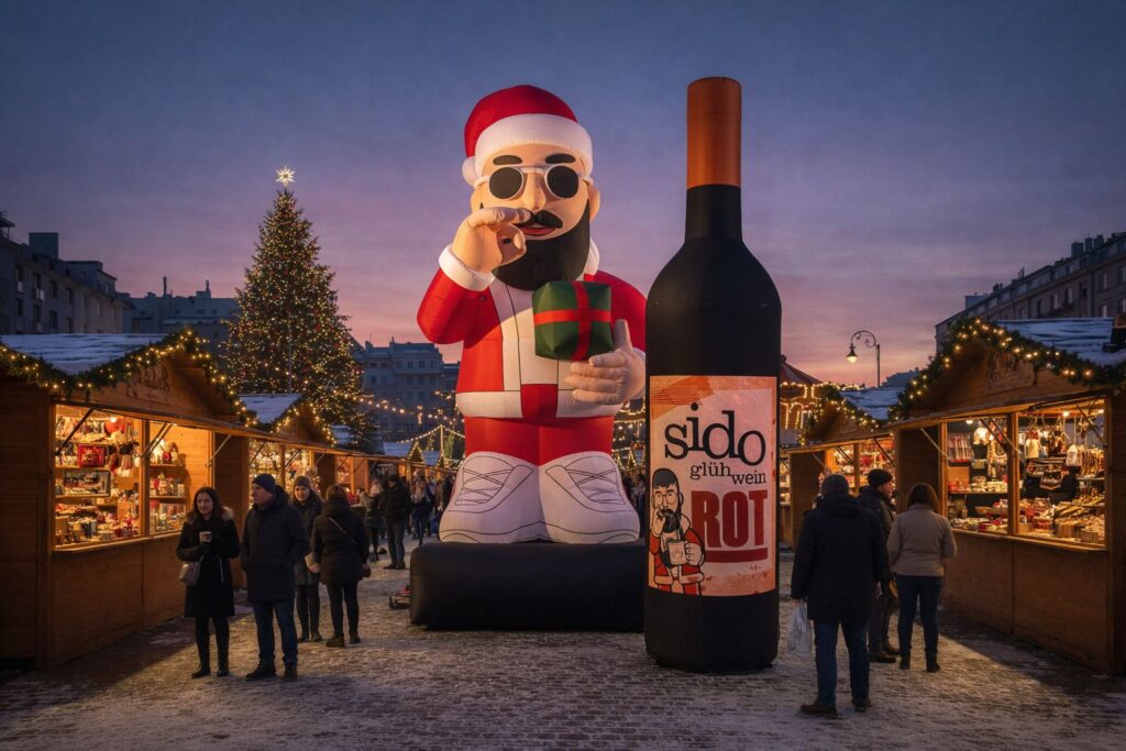 Aufblasbare Sido-Figur in 4m und Glühwein